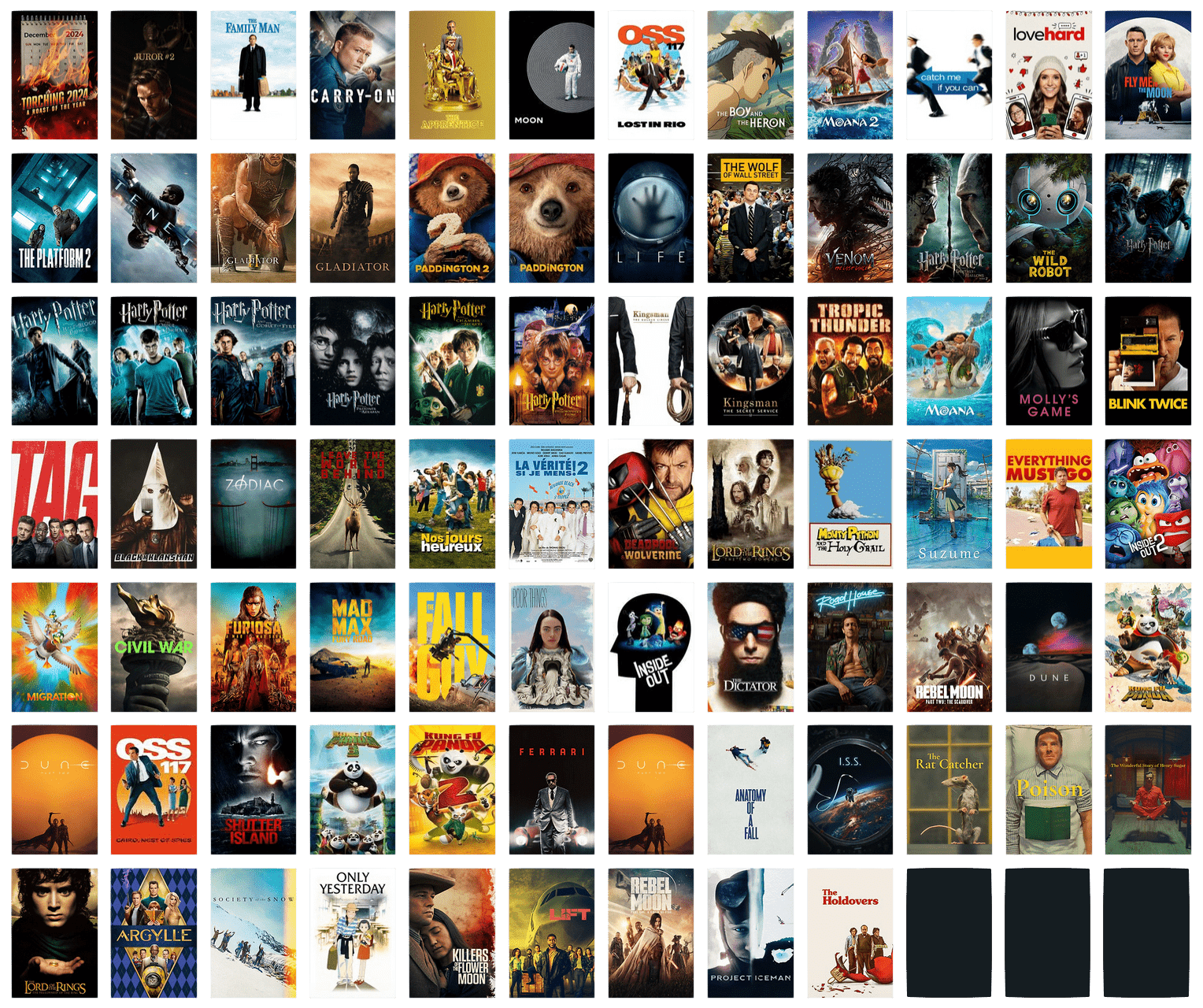 Posters of all movies watched in 2023